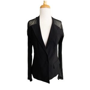 Joseph Ribkoff Sheer Sleeve Blazer Black Button Up V-Neck Size 12